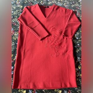 Natori Burnt orange V-Neck Dress with Tonal leathery Embroidered Detail Size L